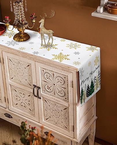 Miniatura 10 de Juego de 6 manteles individuales de Navidad a cuadros con diseño de árbol de Navidad, diseño de copo de nieve dorado, lavable, para comedor, cocina,