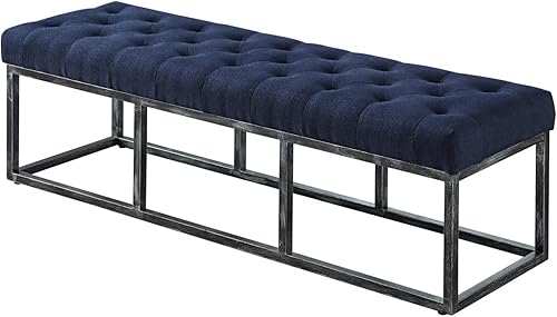 Miniatura 30 de 24 KF – Cabecero tapizado, copetudo, con relleno y botones y banco largo acolchado Marfil/Negro-48 Pulgadas,Negro/Dorado - 48