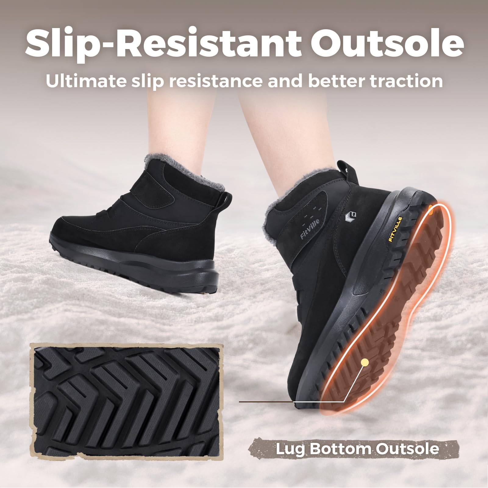 FitVille Botas de Invierno para Mujer Extra Anchas Zapatos de Nieve con Forro cálido Impermeables Botas con caña Corta Antideslizantes para Exteriores