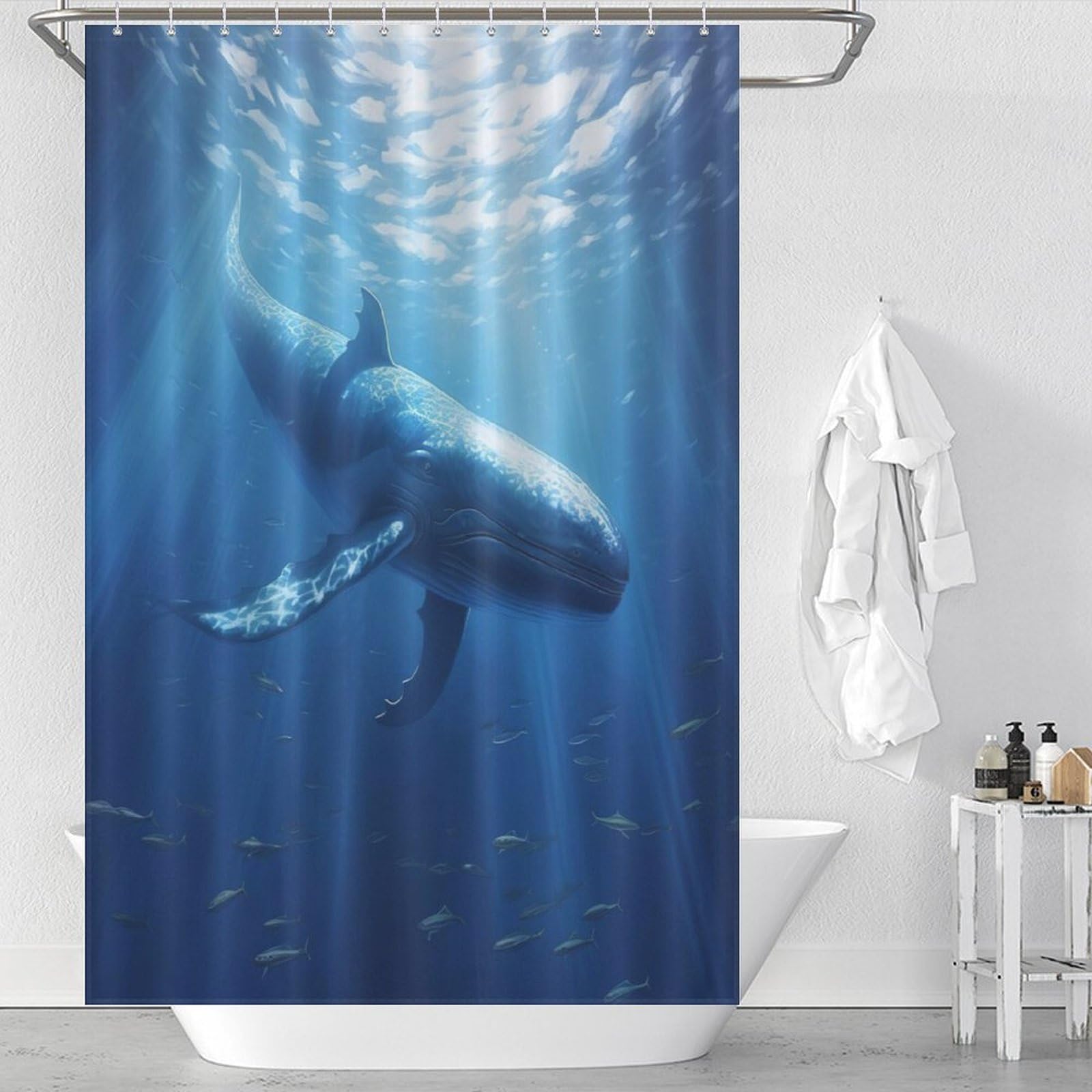 Rideau de baignoire baleine étanche anti-moisissure 48x72 p