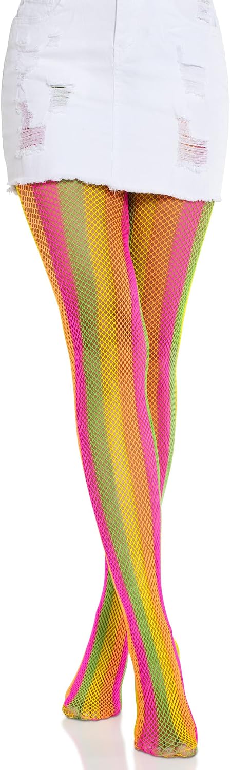 Leg Avenue Women's Neon Rainbow Striped Tights Multicolor One Size