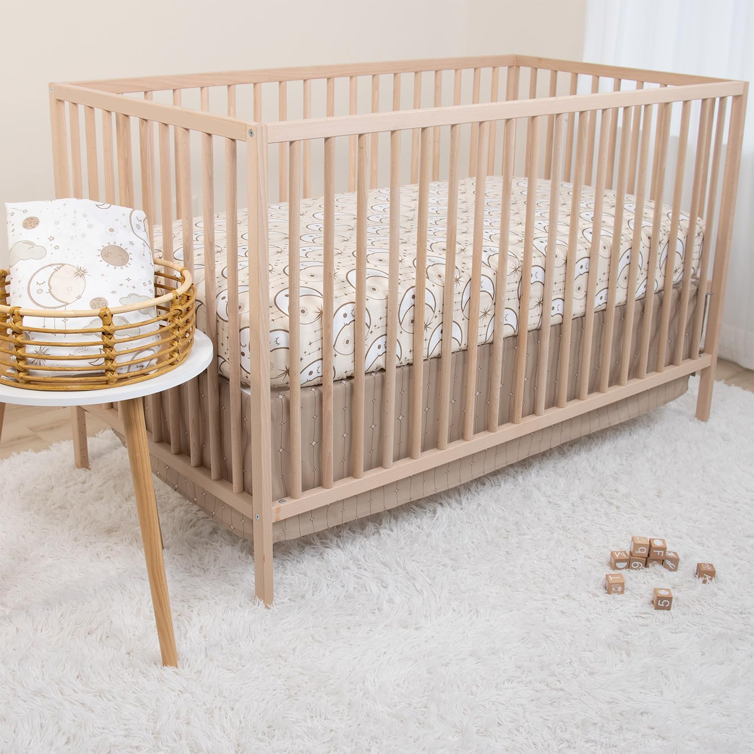 The Peanutshell 5 Piece Baby Crib Bedding Set for Boys & Girls - Newborn, Infant & Toddler Nursery Bed Set Decor with Fitted Crib Sheets, Blanket, Dust Ruffle Comforter - Starry Skies