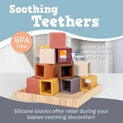 Miniatura 4 de ReLIVE Busy Blocks - Juego de 16 piezas - Bloques de construcción para bebés y niños pequeños - Silicona suave sin BPA - Fácil de limpiar - Juguete