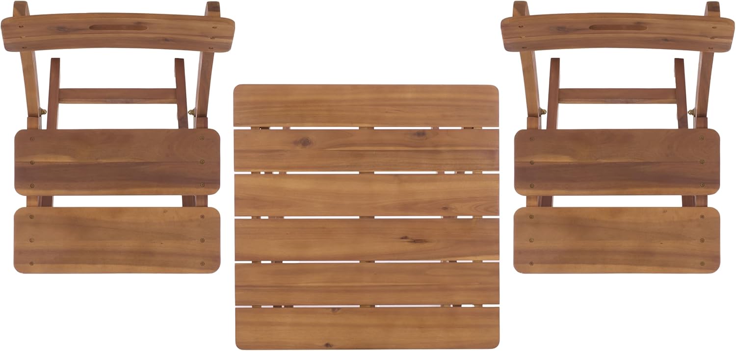 SAFAVIEH Outdoor Patio Furniture Collection – Austin Solid Teak Wood 3-Piece Folding Bistro Set with 2 Chairs & 1 Table, Compact Space-Saving Design (PAT6814A)