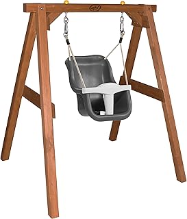 AXI Baby Swing with Wooden Frame & Seat in Grey/White | Baby Swing of Wood in Brown | Outdoor Swing for Babies from 9 Months Upwards