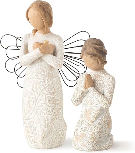 Willow Tree Juego de 2 figuras esculpidas pintadas a mano con texto en inglés "Remembrance Angel Plus Prayer of Peace"