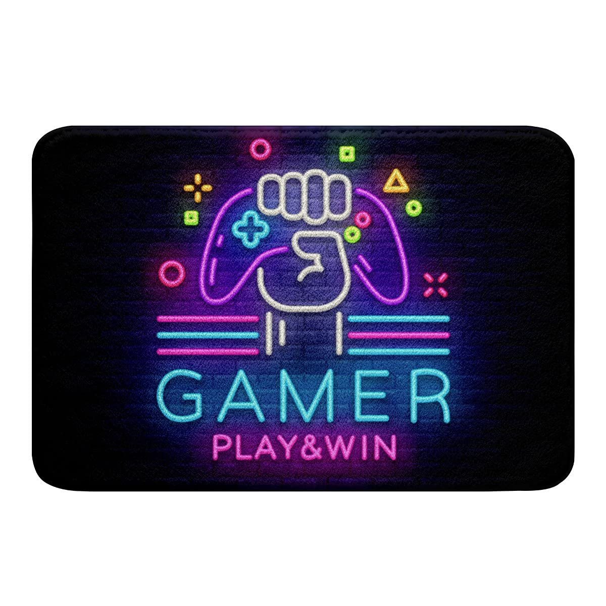 Modern Gamer Bathroom Rug Mat,Video Games Bath Rug Floor Mat, Colorful Gamepad Neon Lights Bath Mat Bathtub Rug,Gaming Non Slip Shower Fleece Rug Mat,