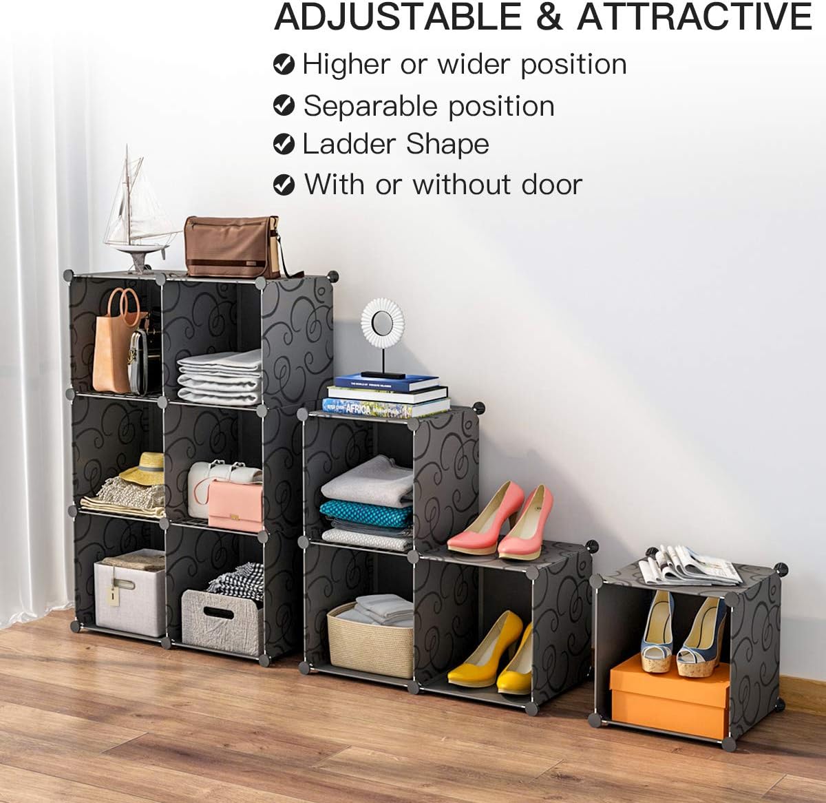 KOUSI Large Cube Storage - 14"x18" Depth Cube Organizer Cube Storage Shelves Cubby Organizing Closet Storage Organizer Cabinet Shelving Bookshelf Toy Organizer, Black,40 Cubes
