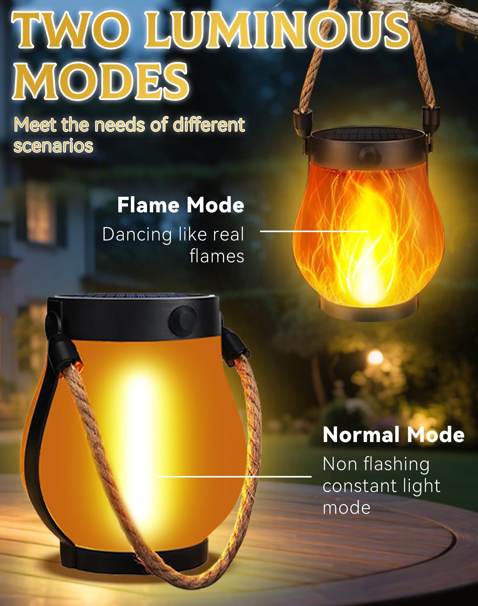 Lot de 4 lanternes solaires avec flammes dansantes - Lampe solaire à suspendre - Lampe de camping pour extérieur, terrasse, véranda, balcon