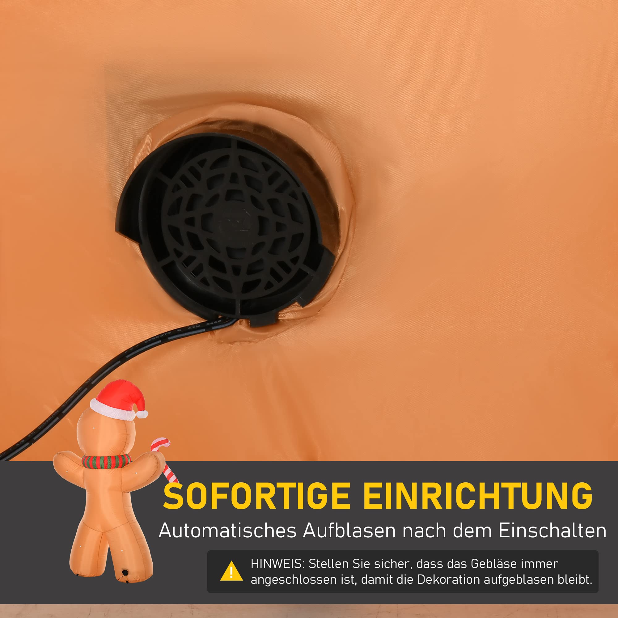 HOMCOM 240 cm Aufblasbare Weihnachtsdeko Aussen Lebkuchenmann Deko