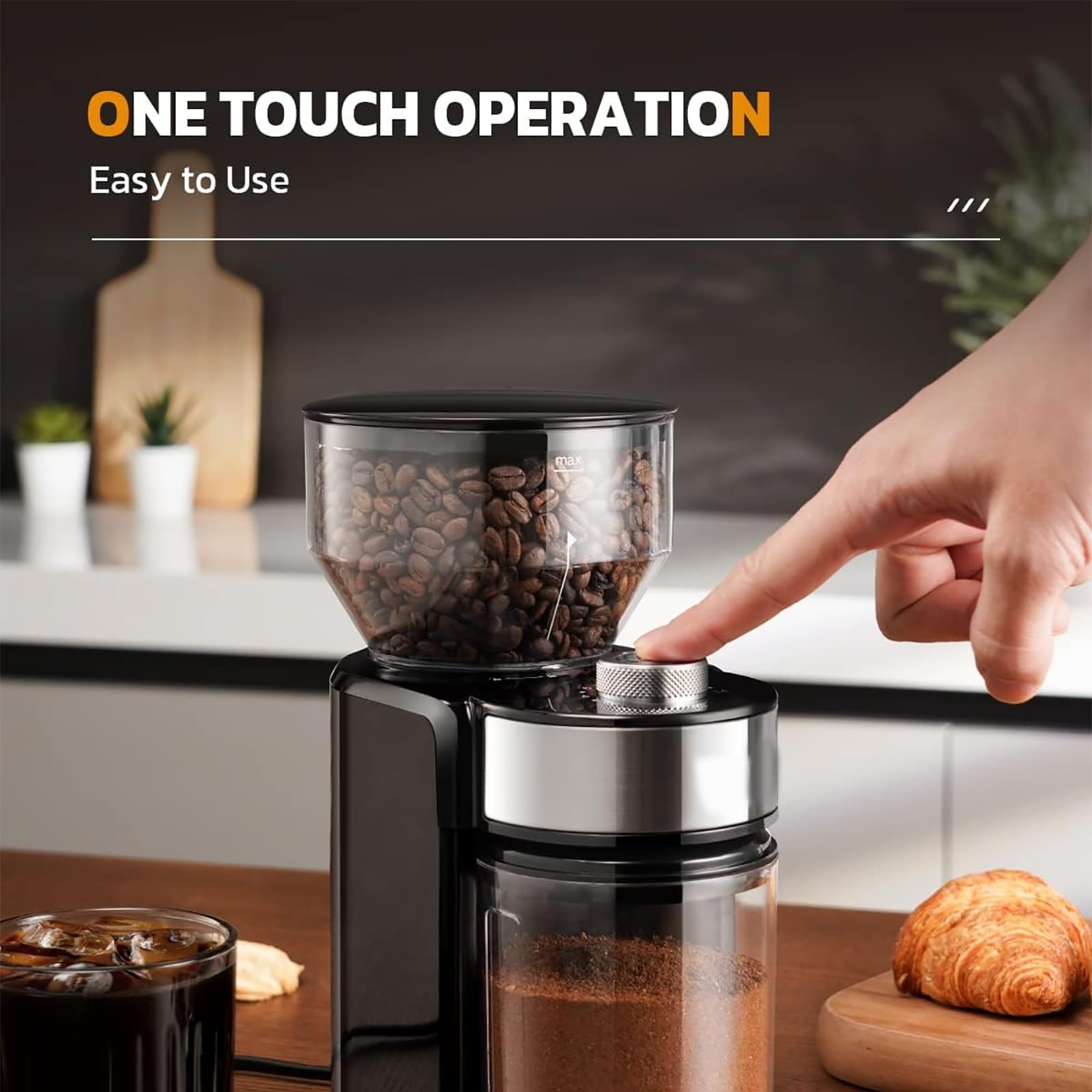 Elektryczny Młynek Do Kawy Żarnowej, Młynek Do Przypraw Do Ziaren Kawy Regulowany Młyn Żarnowy Z 18 Precyzyjnymi Ustawieniami Mielenia Do Kawy Francuskiej I Espresso Kroplowego