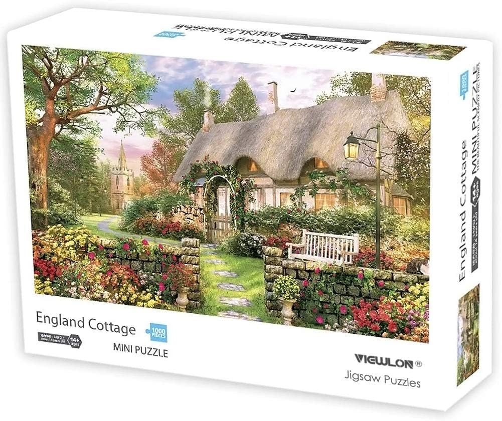 VIEWLON Mini Jigsaw Puzzles for Adults, 1000 Pieces, Eco-friendly Cardboard Puzzles (England Cottage)