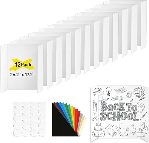 Miniatura 12 de Tablero de póster triple mediano, 4 piezas, tablero de presentación de 26.2 x 17.2 pulgadas, con cintas de doble cara y cartón, tableros de 4