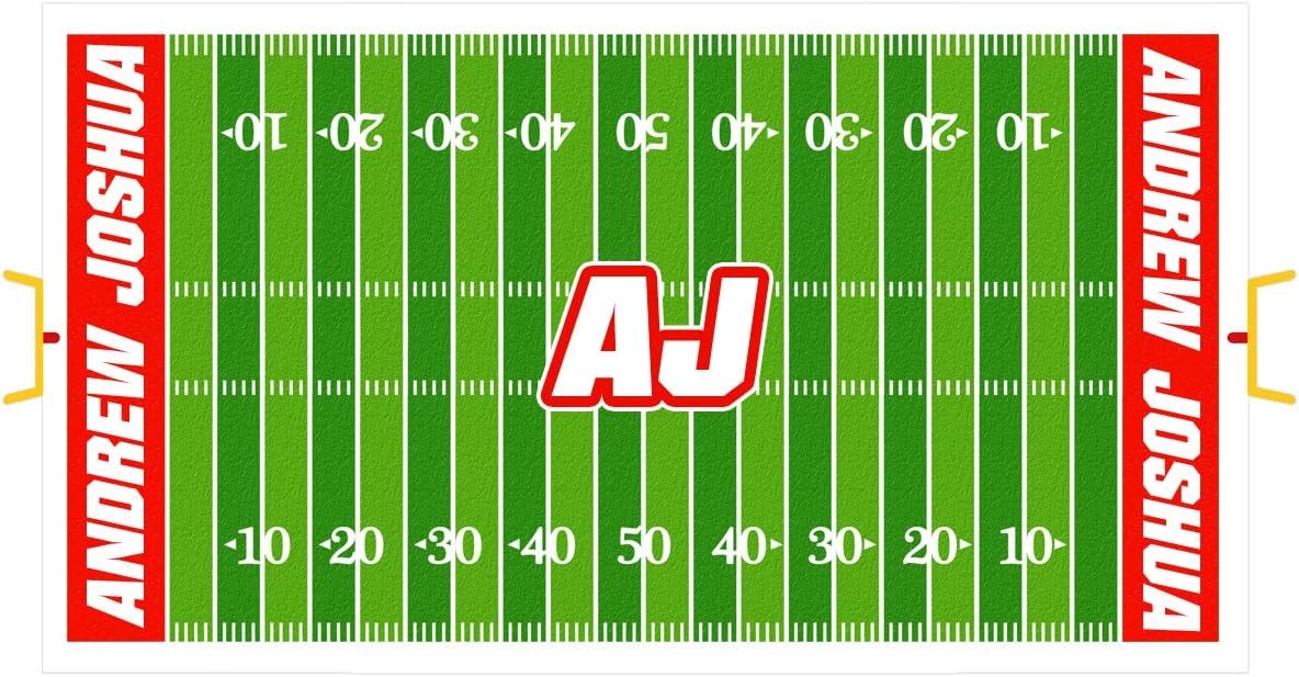 VWAQ Personalized Football Field Wall Decal - Custom Name Sports Sticker Boys Room Decor - HOL16 (Red, 22" H X 44" W)