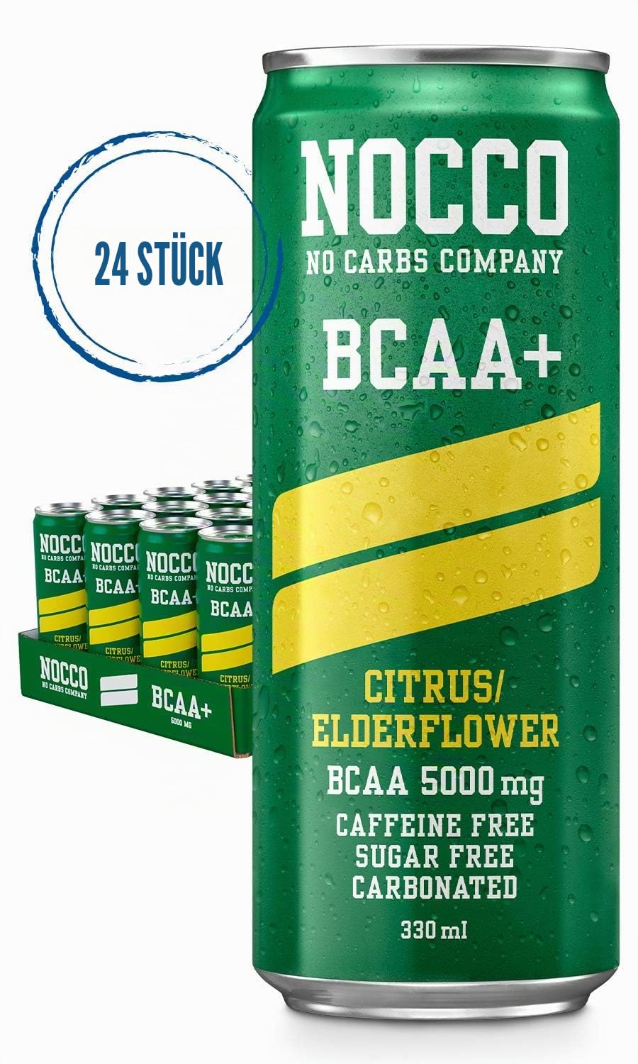 Nocco BCAA Energy Drink 330 ml koffeinfrei – Citrus/Holunderblüte, 12 Stück
