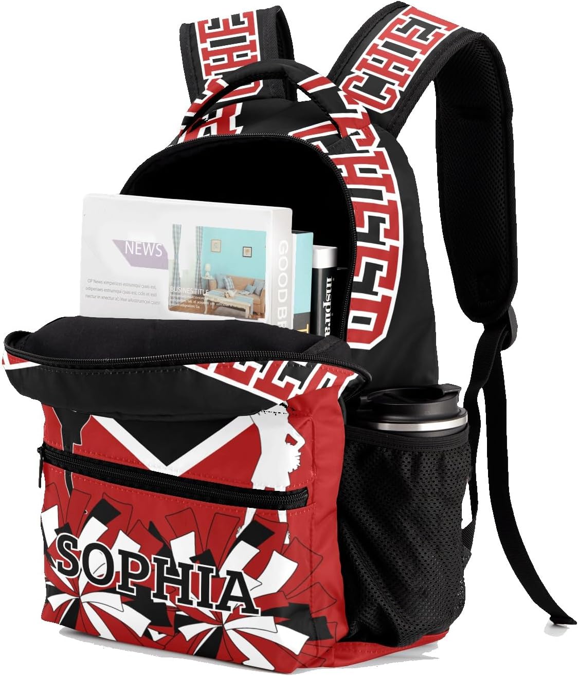 Cheer Backpack Custom Cheerleader Bag with Name - Personalized Cheerleading Daypack Cheer Team Coaches Gift Red