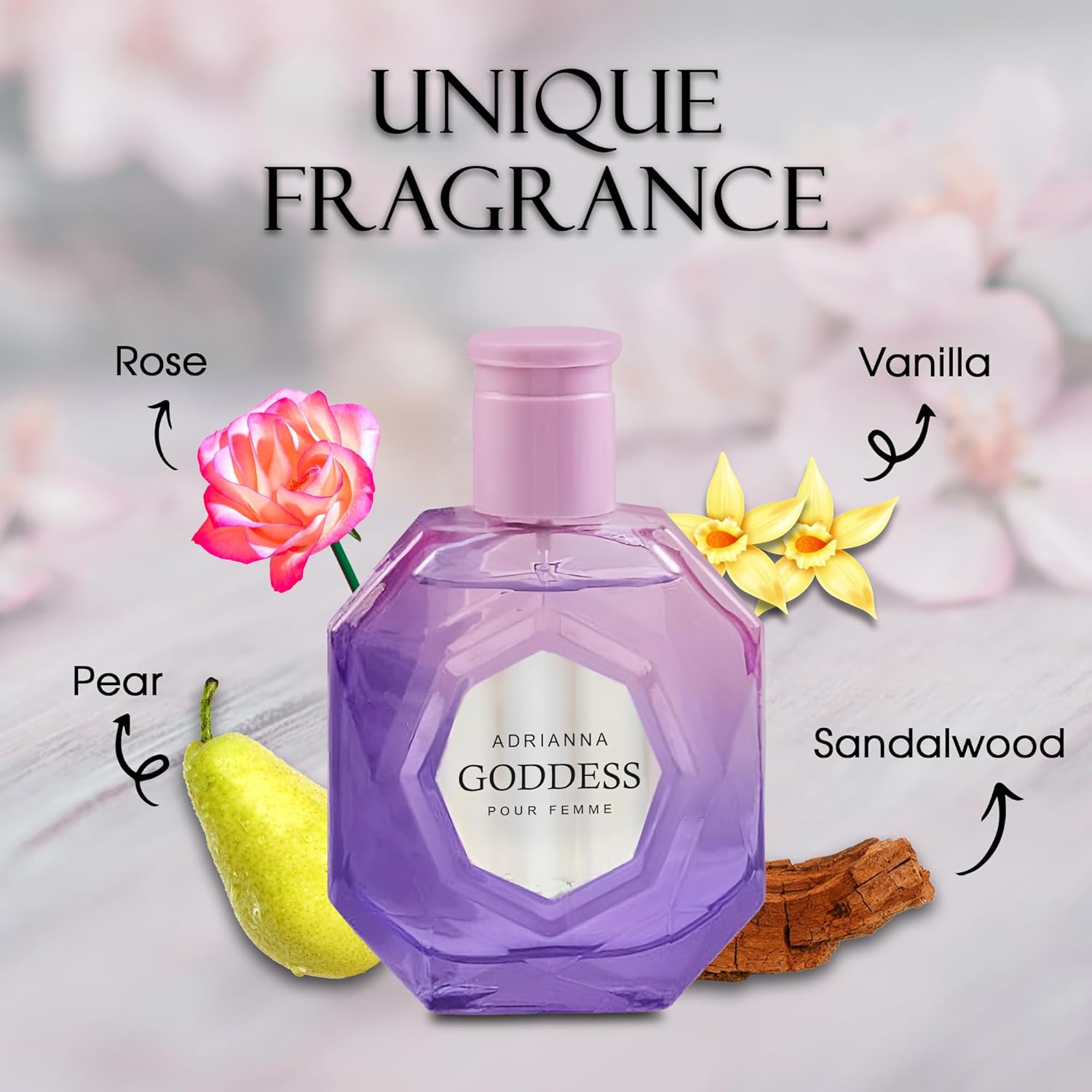 A CENTER Adriana Goddess Women's Perfume, Gift for Her, Fragrance Gift for Women, Eau De Parfum Spray, Floral & Sweet Scent Beautiful Bottle 100ML for Work Days - Image 3