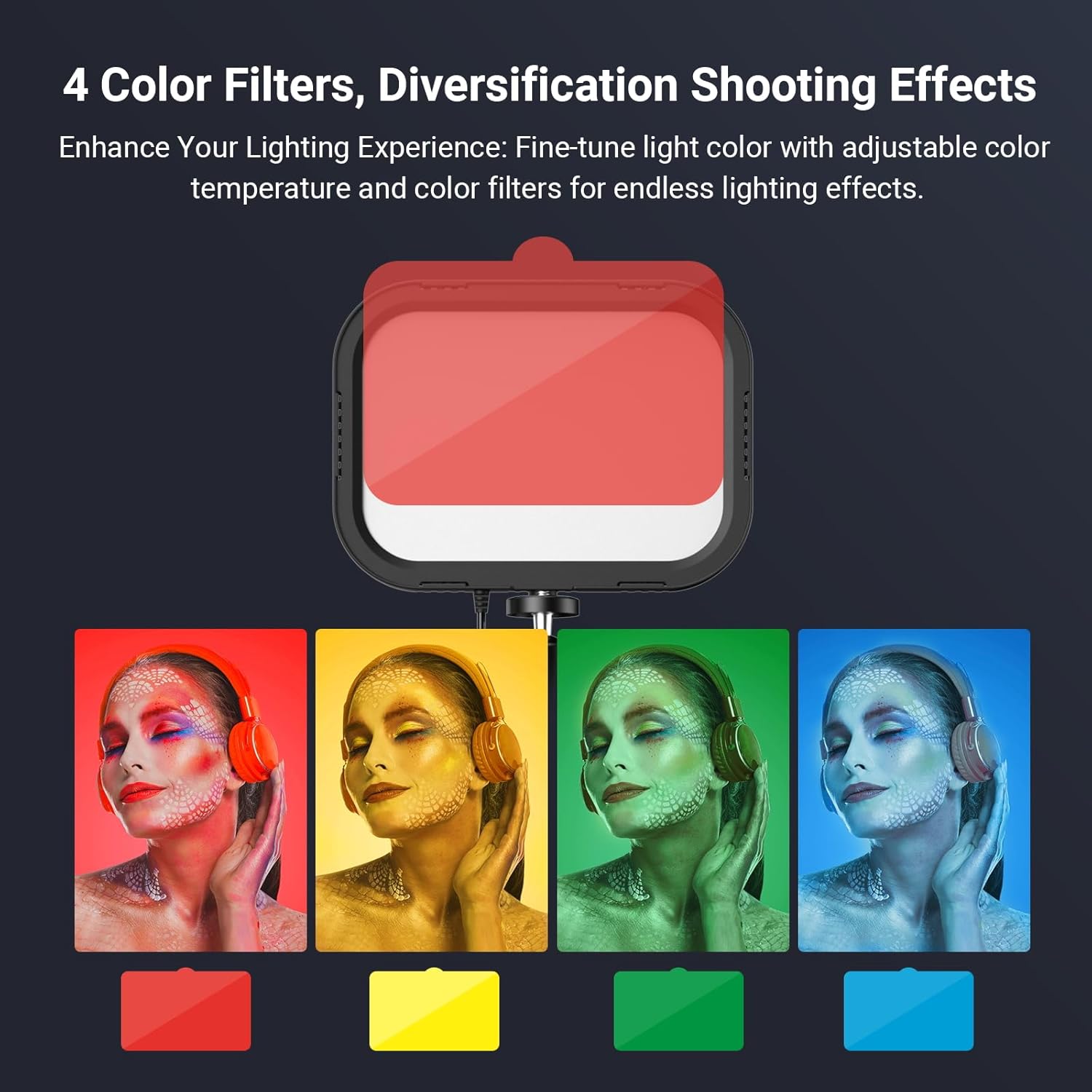 APEXEL Photography Video Lighting Kit, LED Dimmable 5600K USB Studio Lights for Video Recording with Adjustable Tripod Stand and Color Filters for Camera/Live Streaming/Video Conference/Vlogging