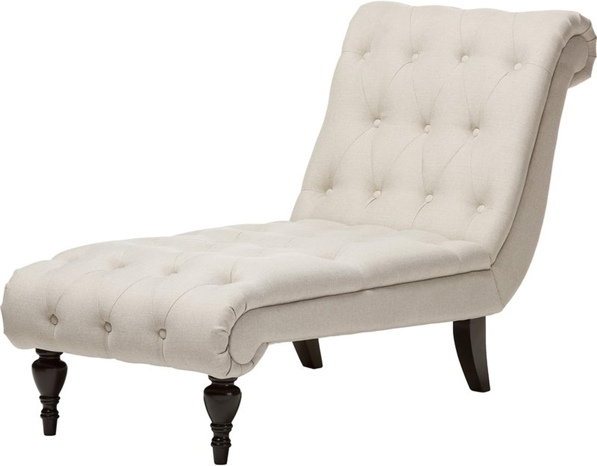 Rolled Chaise Lounge Chair, Contemporary Mid Century Designed Modern Indoor Tufted Seat and Back Lounger (Beige)