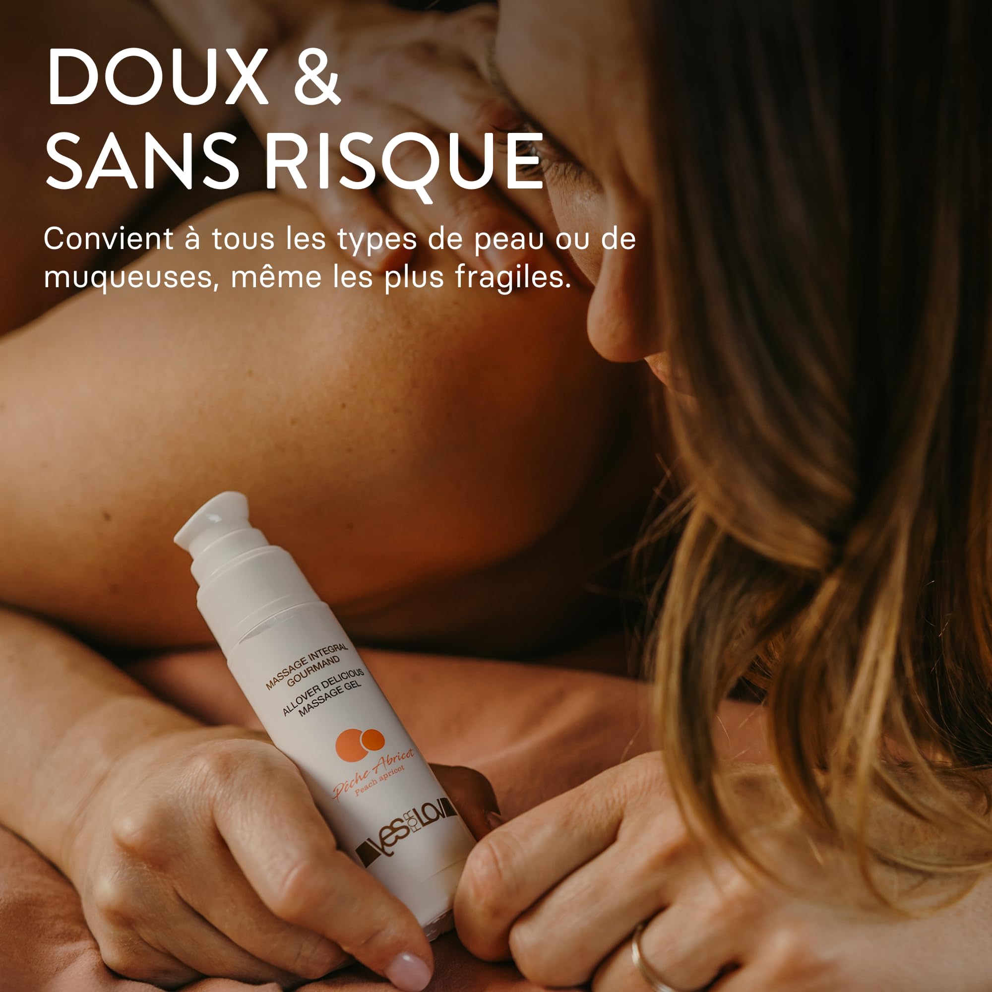YESforLOV Gel Massage Lubrifiant Comestible Goût Pêche-Abricot - Huile de Massage Gourmande pour Corps et Parties Intimes, Douce et Non Collante - Fabriqué en France - 50ml