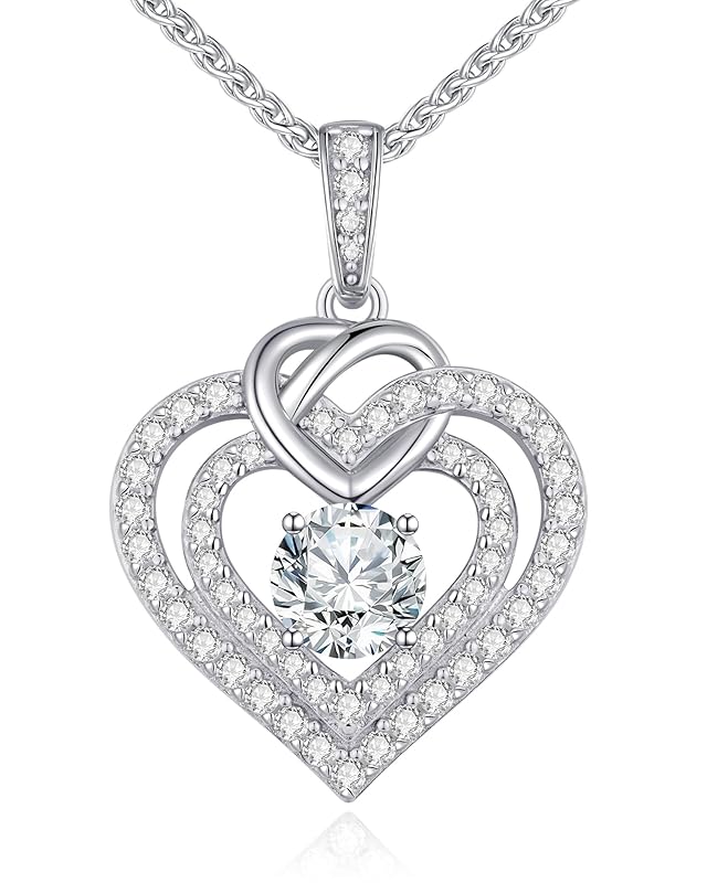CDE Kette Damen Moissanite Halskette Damen Silber 925, Doppel Herz VVS1 Reinheit D Farbe, Frauen Schmuck Geburtstags Geschenk für Sie Freundin Weihnachten Valentinstag Muttertags 1 Karat Weiß Vergoldet1