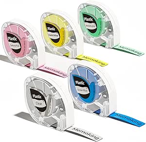 Phomemo P12 vervangende plastic labeltape voor Phomemo P12 & Dymo LetraTag voor LetraTag LT label maker, gelamineerd voor gebruik binnenshuis, waterdicht, 12 mm x 4 m, zwart op wit, 5-pack