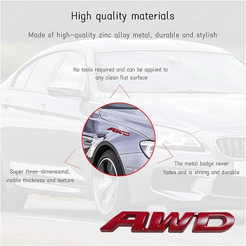 Miniatura 3 de Dickno AWD - Adhesivo para emblema, calcomanía de metal 3D para puerta trasera, autoadhesiva, decoración de guardabarros laterales automáticos para