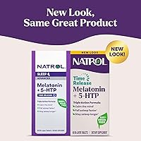 Vista 2 de Natrol Melatonina + ayuda para dormir de liberación temporal de 5 HTP, fórmula de triple acción, calma la mente, duerme más rápido y permanece