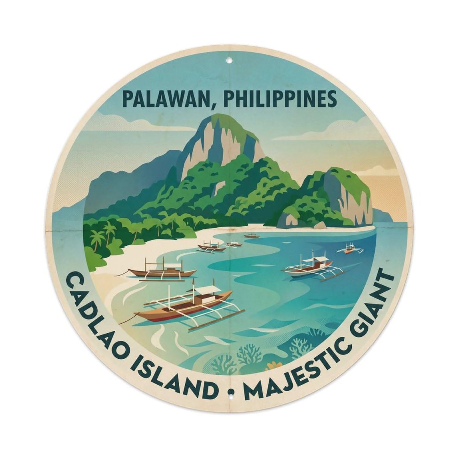 Odgynaw 8X8inch(20X20cm) Palawan Cadlao Island Beach Destination Tropical Shore Metal Tin Sign