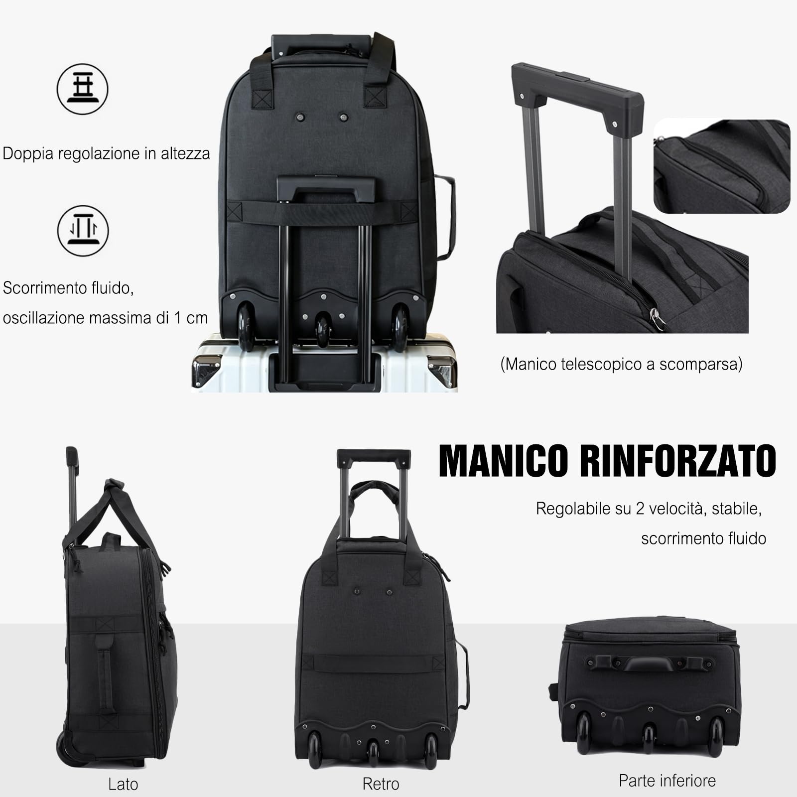 FANDARE Zaino Trolley con Ruote 15,6 Pollici Laptop Bagaglio Mano Cabina