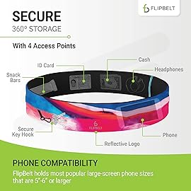 FlipBelt Classic Running Belt for Phone and Small Accessories, Exercise Waist Pouch for Women and Men, XL, Acrylic Summer