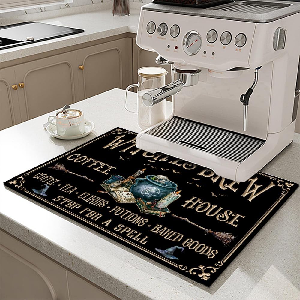 Withces Brew Coffee House Mat, Dish Drying Mat, 12x16, 16x20, 16x24 Coffee Bar Accessories Gift