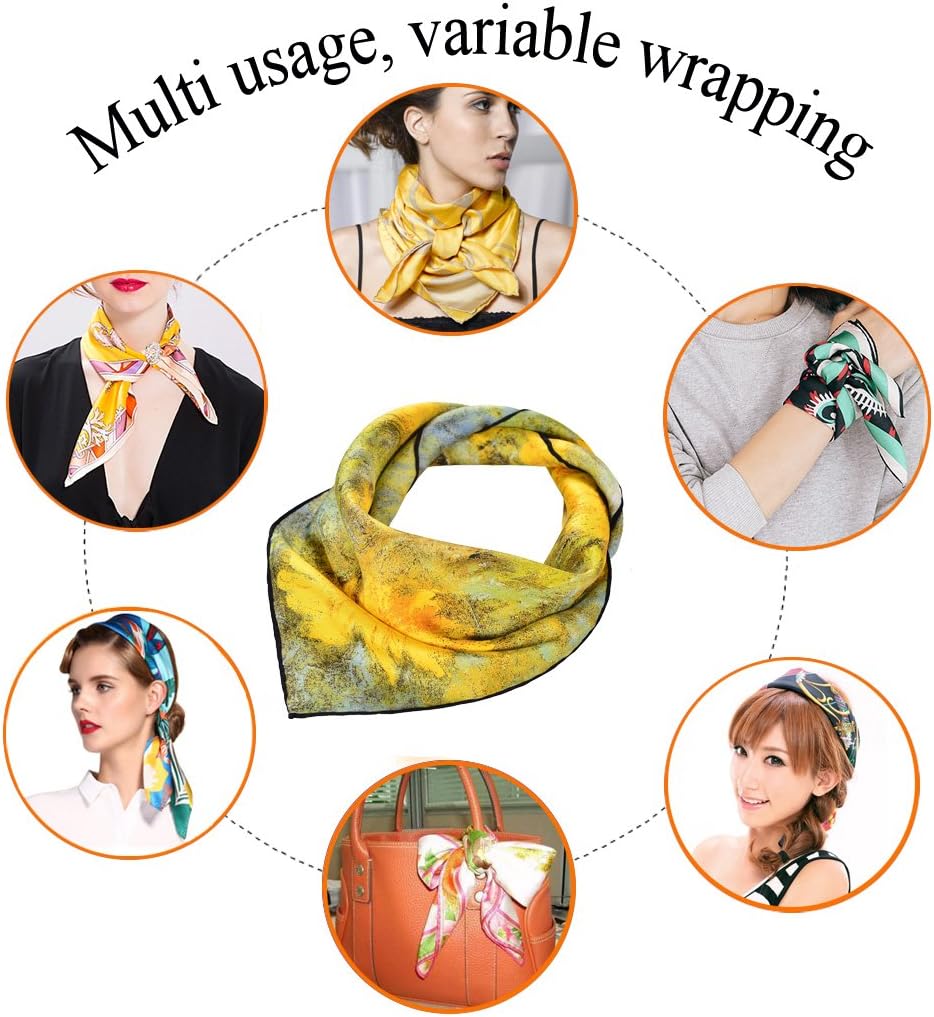 21" Women Square Scarf 100% Silk Kerchief World-Famous Artwork Painted Scarves Neck Small Scarves - Image 7