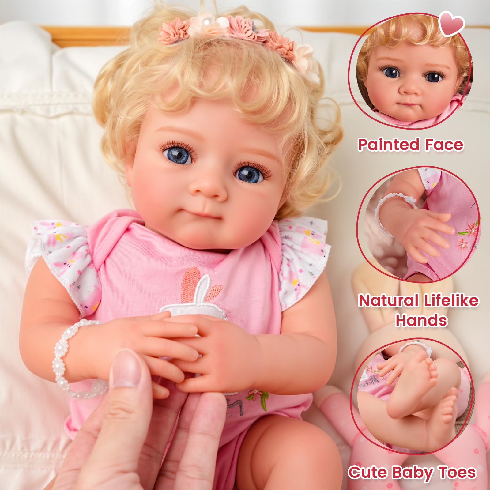 JIZHI Reborn Bambola - 43 cm Bambole Realistica con Occhi Rotanti e corpo in Morbido Tessuto - Bambolotto Bambina Include Accessori ed è Adatta a Bambini dai 3 Anni in su