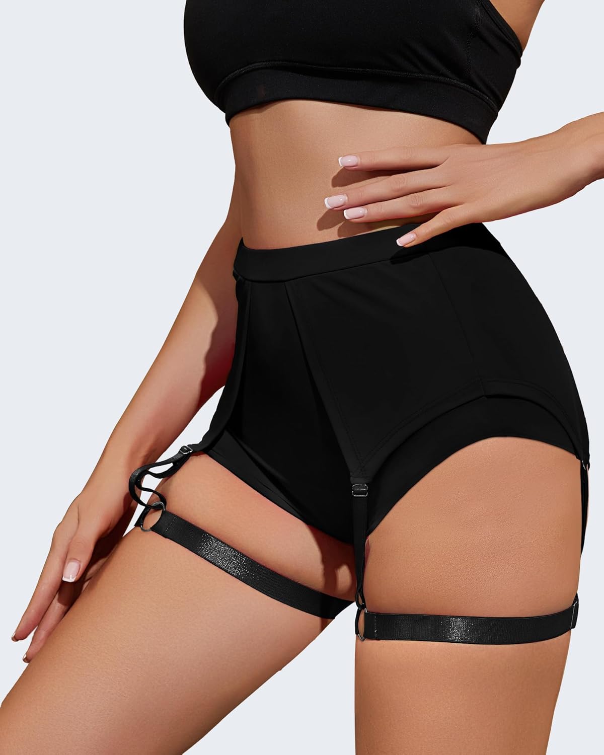 Women's Booty Shorts with Garters High-Waisted Biker Hot Pants Gym Workout Running Shorts Rave Outfits for Festival - Image 4