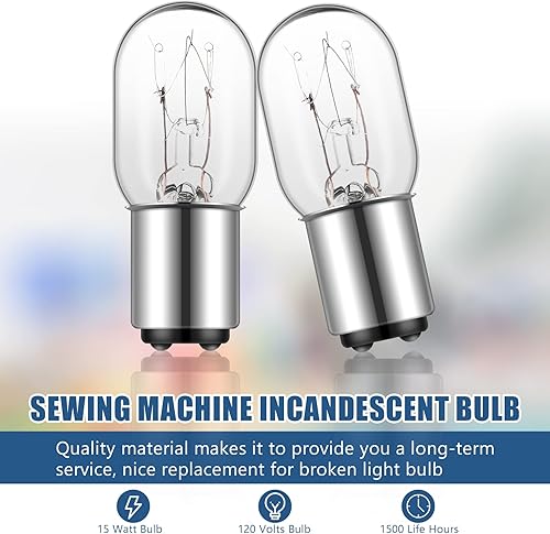 Miniatura 4 de Mudder Bombilla incandescente para máquina de coser de 3 piezas, compatible con base de inserción, 15 W, 120 V