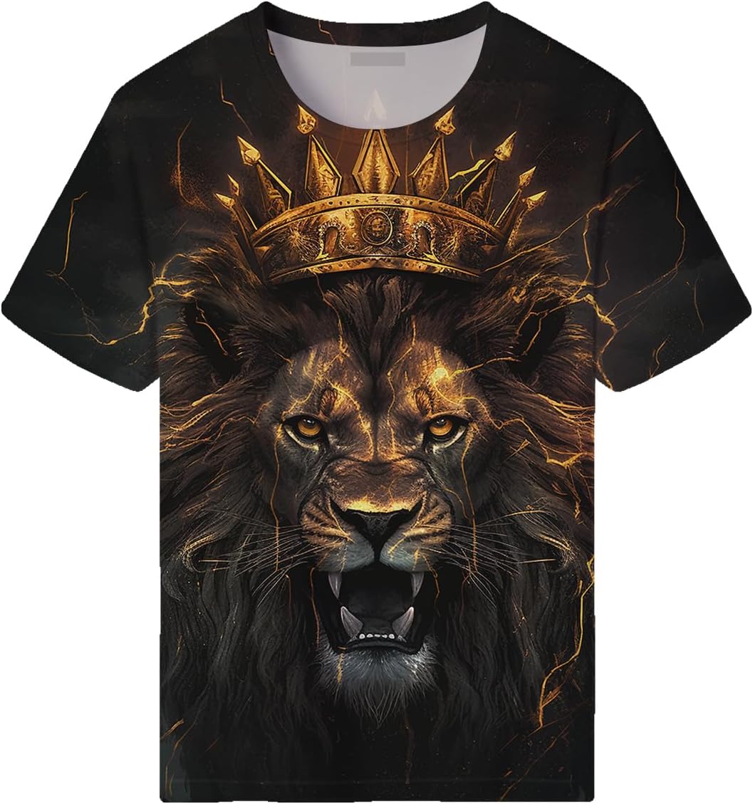 Men's Lion with Crown T-Shirt Casual Graphic Short Sleeve Shirts - Image 3