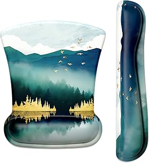 ITNRSIIET Mouse Pad Wrist Support, Keyboard Wrist Rest, Keyboard Pad, Wrist Rests for Keyboard and Mouse, Non-Slip Memory Foam Easy Typing Pain Relief Perfect for Office, Landscape Forest