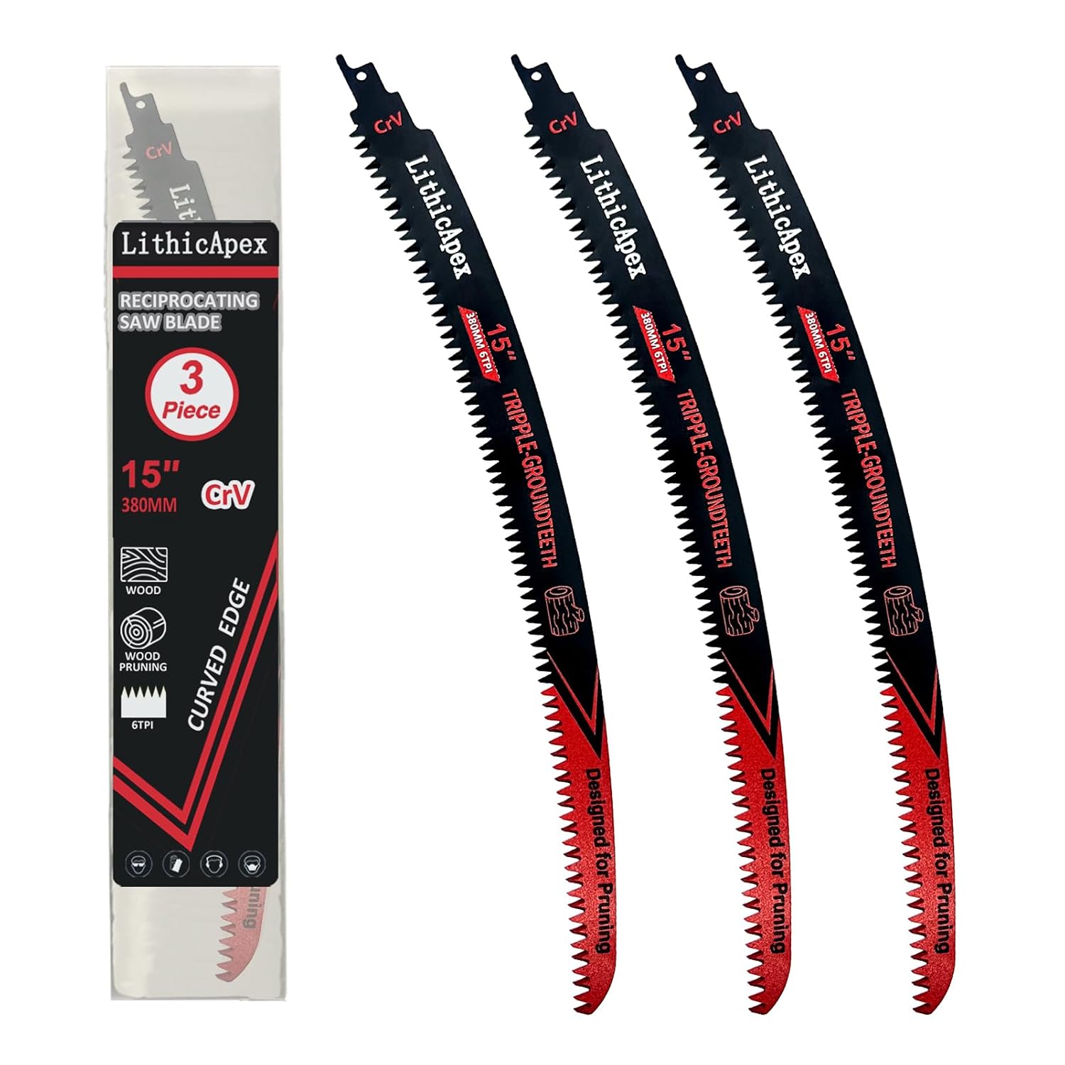 Arc Edge 6TPI Reciprocating Saw Blades, CR-V Steel Japanese Teeth Wood Pruning & Tree Cutting – 15 Inch 3-Pack