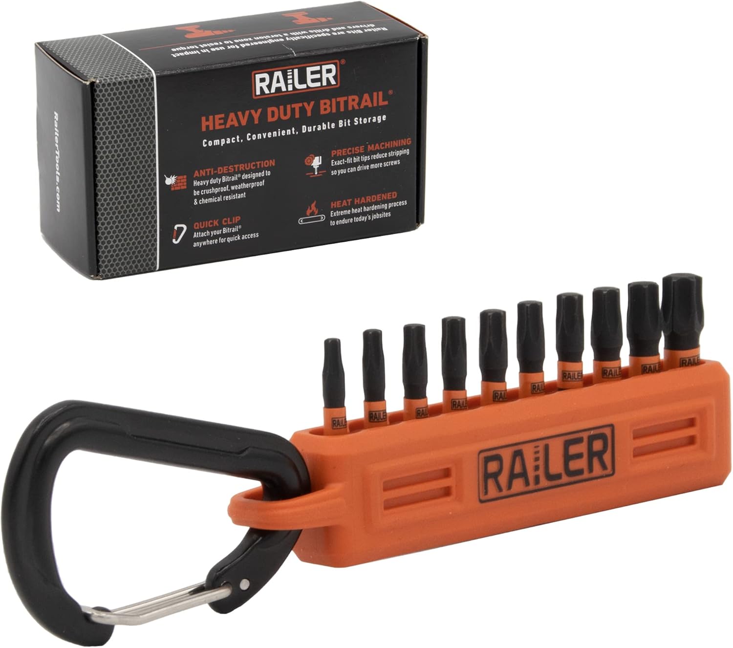 Railer Torx Bit Set - Premium S2 Steel 1 Inch Impact Driver 10-Piece 6 Star Bit Set With A Tool Storage Bit Holder & Carabiner