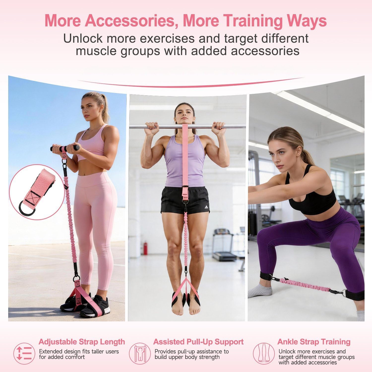 Multifunction Pedal Resistance Band with Handle Kit,Adjustable Tension Rope for Exercise Women 30/40/50lbs,Portable Fashion Puller Exercise Bands for Women's Full Body Training at Home,Leg,Arm,Pilates