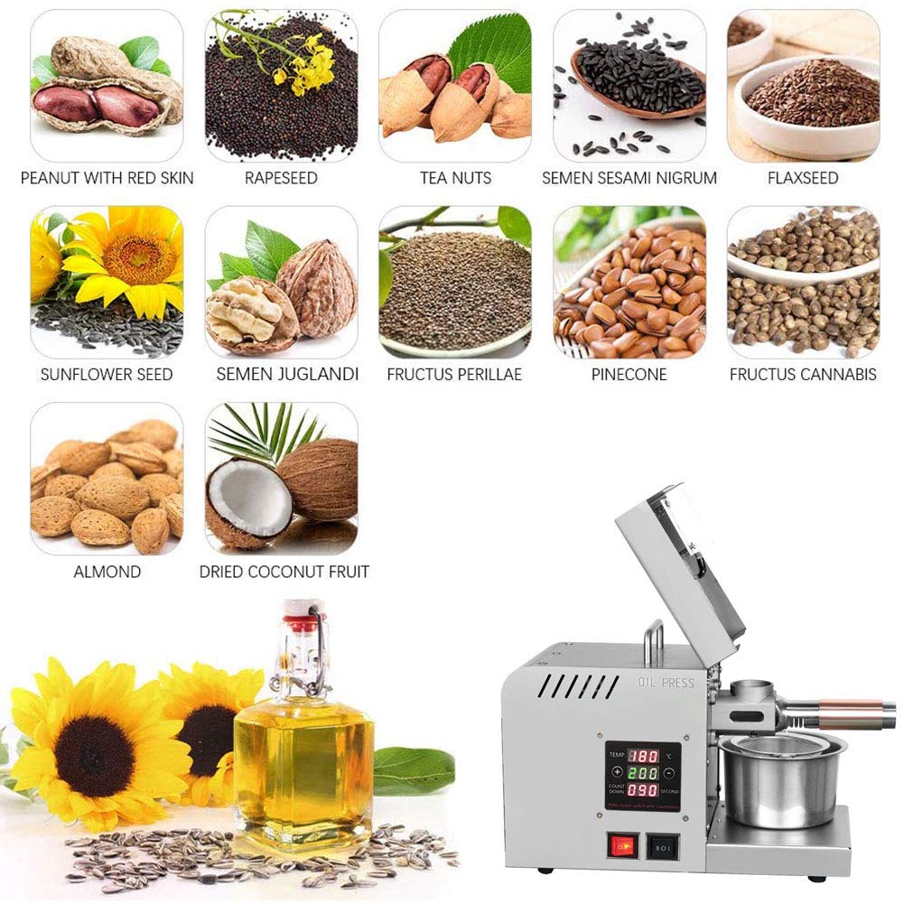 TAISK Automatic Hot/Cold Oil Press Machine Stainless Steel Oil Extruder with LCD Display for Oil Peanuts Sesame Sunflower Kernels Nuts Domestic and Commercial