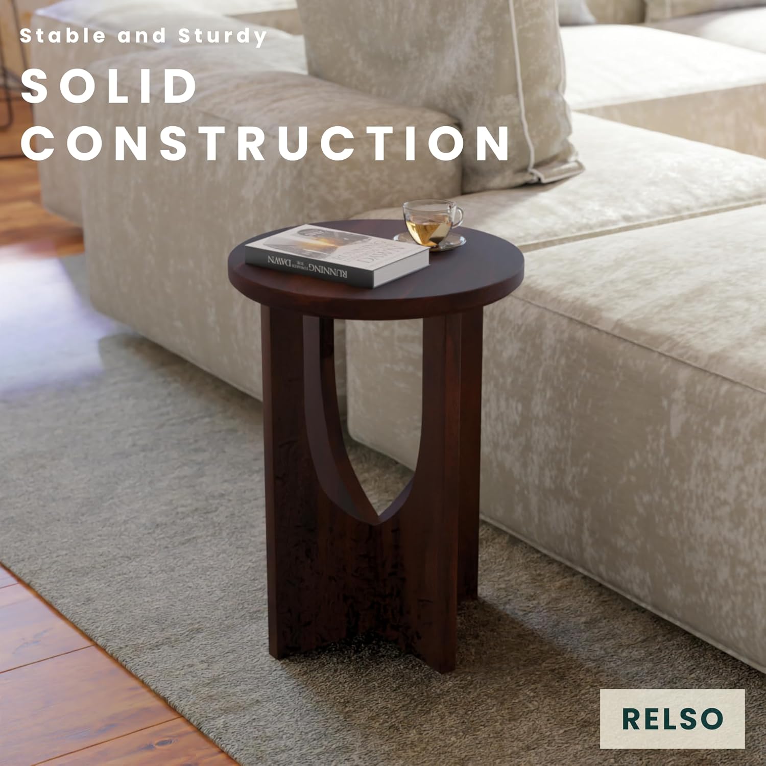 Relso Stupa Solid Wood End Table – 22" Tall Round Side Table for Living Room or Bedroom, Handcrafted Accent Table in Walnut Finish, Easy Assembly, Modern Minimalist Design for Small Spaces