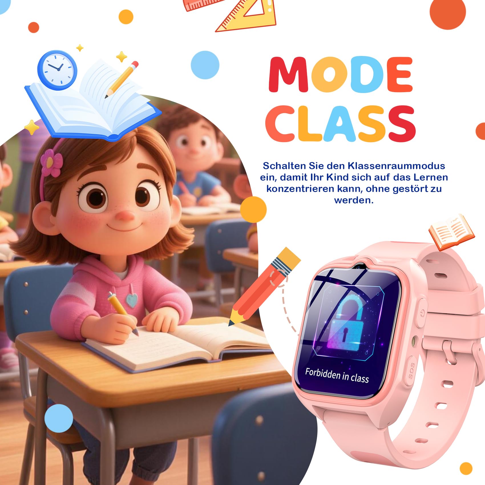 Smartwatch Kinder mit GPS+WLAN+LBS Position, Videoanruf, Sprachchat, SOS Notruffunktion, Schulmodus, Taschenlampe, IP68 Wasserdicht, Schrittzähler, 800mAh Akku für Mädchen, Jungen