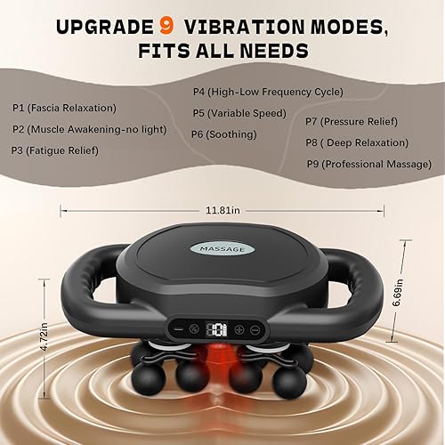 Miniatura 7 de Pistola de masaje de 12 cabezales para tejido profundo, herramienta masajeadora eléctrica con 9 niveles y 9 modos, masajeador inalámbrico para