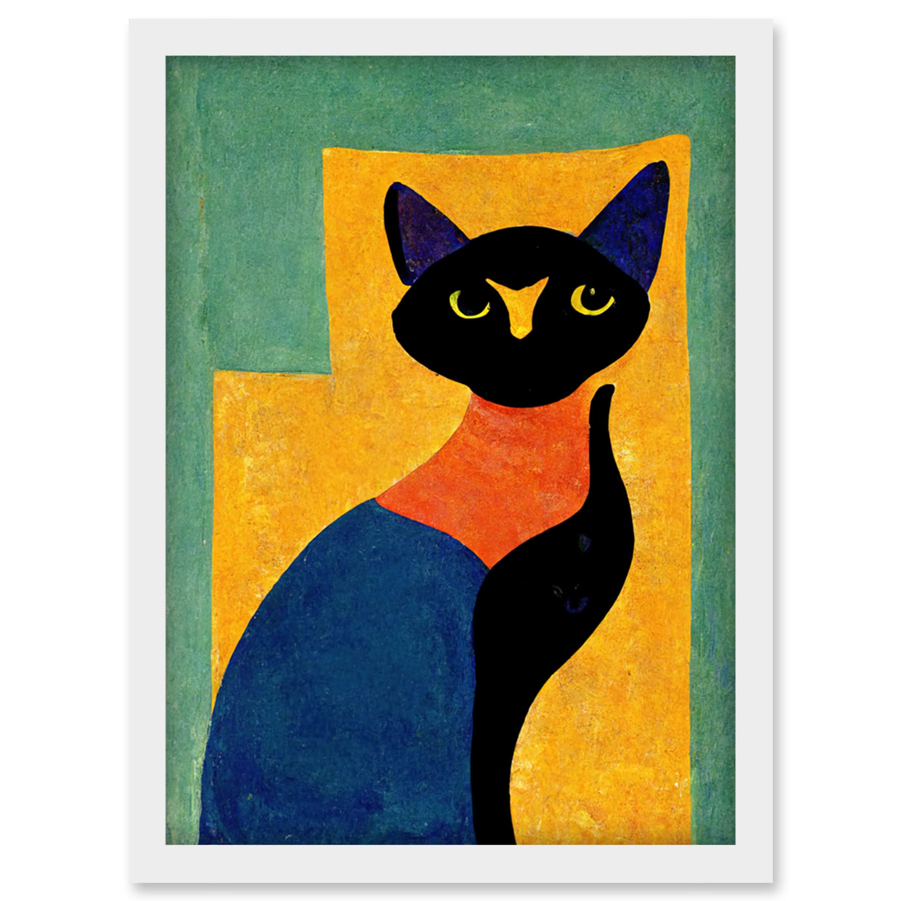 Doppelganger33 LTD Modern Abstract Minimalist Cat Artwork Framed Wall Art Print A4