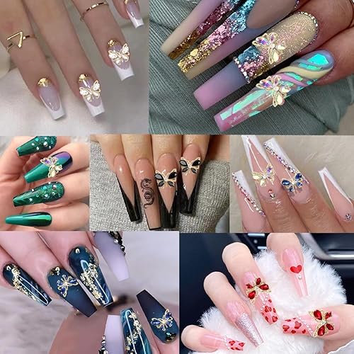 Miniatura 24 de 20 dijes de aleación de mariposa para uñas, gemas de mariposa de metal 3D, diamantes de imitación de uñas de cristal brillante para uñas acrílicas