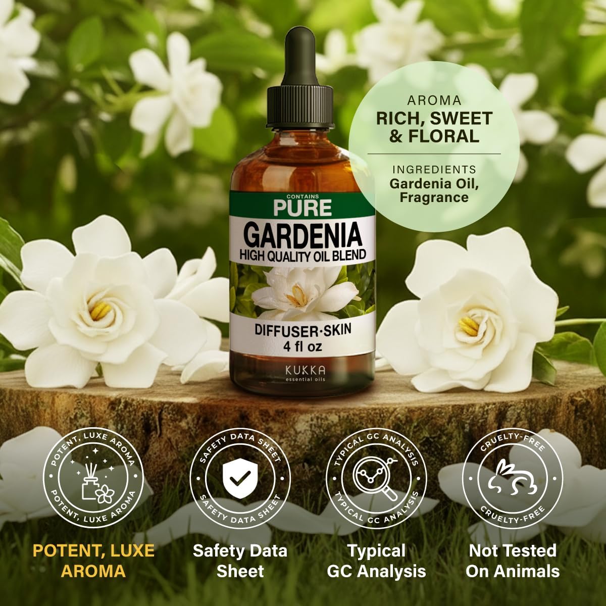 KUKKA Gardenia Essential Oils - 4 Fl Oz - for Hair, Skin, Diffuser, Aromatherapy & DIY Soap Making Scent - Image 6