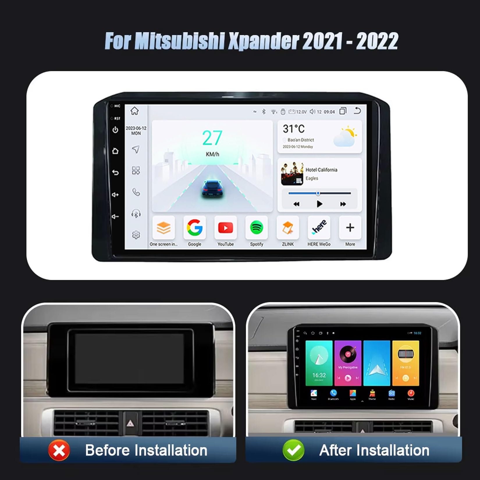 Radio samochodowe z systemem Android 2 Din do Mitsubishi Xpander 2021-2022 ekran dotykowy 9-calowy nawigacja satelitarna nawigacja GPS multimedialny odtwarzacz wideo z Bluetooth 4G WiFi FM RDS DSP(Y2