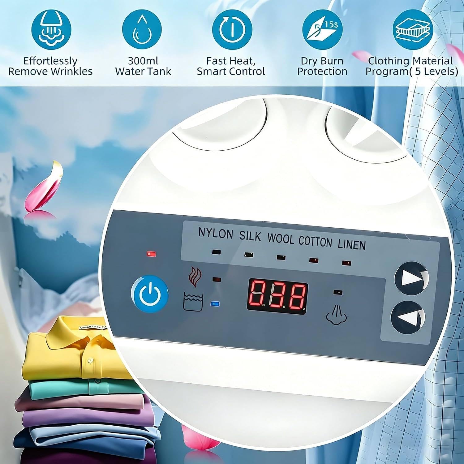 Plancha de presión comercial de 1400W con inyección de vapor(modelo estándar)| Incluye placa grande de 25,59 x 9,4 pulgadas,depósito de agua de 300 ml, pantalla LED y 5 ajustes de tejido Nostand